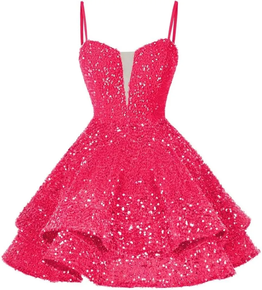 RSOETOO Sequin Short Homecoming Dress for Teen Sparkly Prom Dresses Sweet 16 Photo Shoot Cocktail Gowns RO058