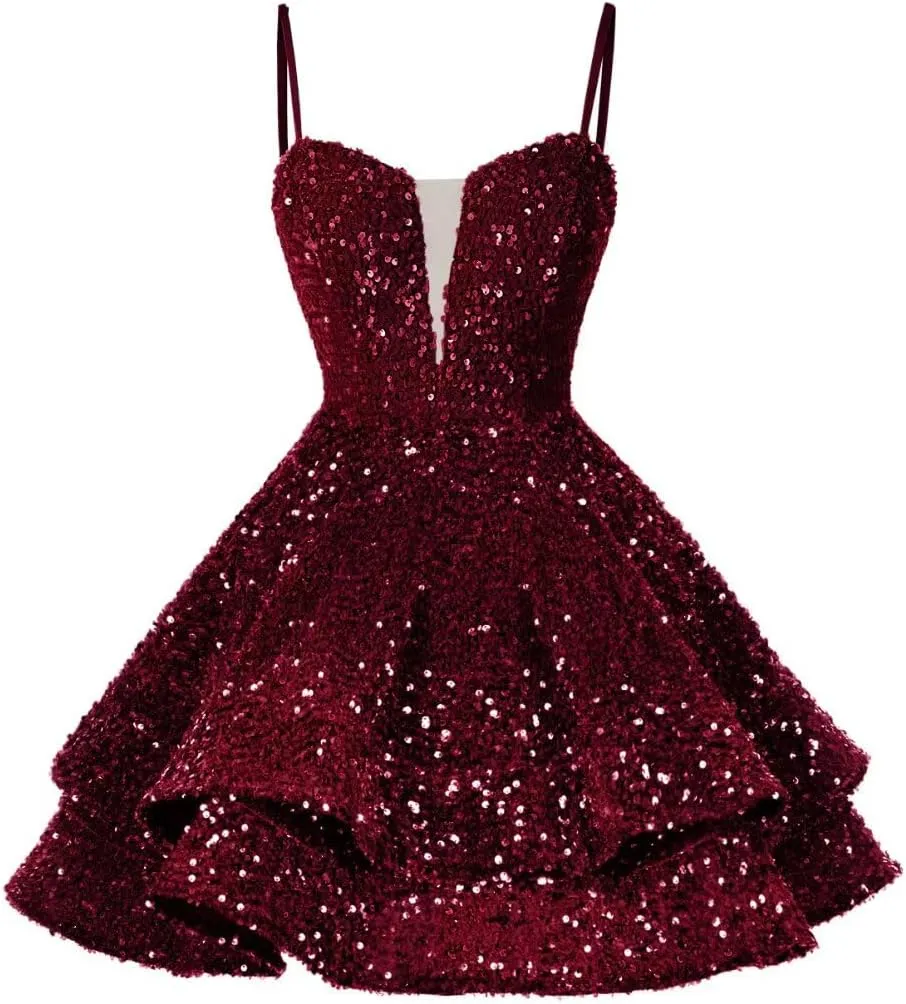 RSOETOO Sequin Short Homecoming Dress for Teen Sparkly Prom Dresses Sweet 16 Photo Shoot Cocktail Gowns RO058