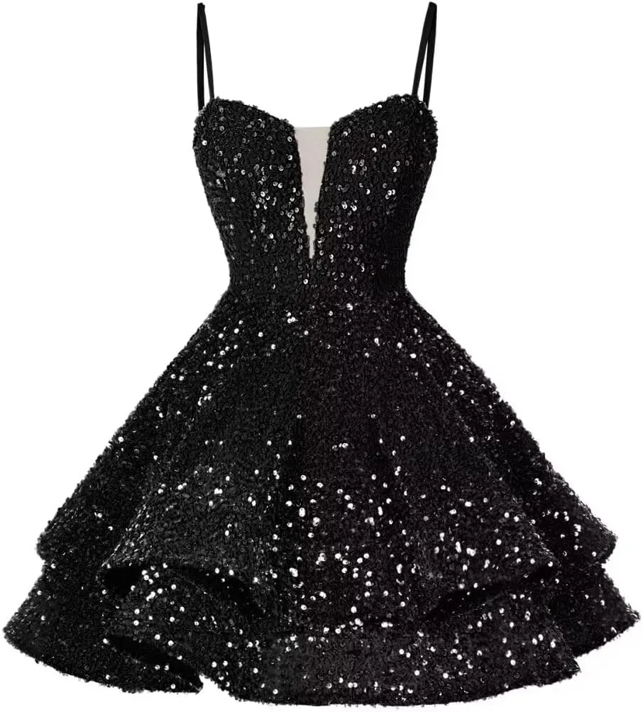 RSOETOO Sequin Short Homecoming Dress for Teen Sparkly Prom Dresses Sweet 16 Photo Shoot Cocktail Gowns RO058