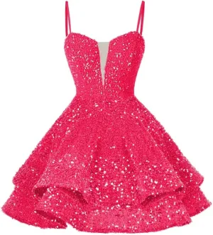 RSOETOO Sequin Short Homecoming Dress for Teen Sparkly Prom Dresses Sweet 16 Photo Shoot Cocktail Gowns RO058