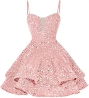 RSOETOO Sequin Short Homecoming Dress for Teen Sparkly Prom Dresses Sweet 16 Photo Shoot Cocktail Gowns RO058