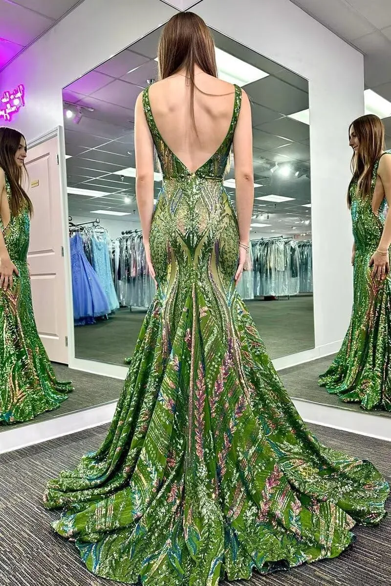 RSOETOO Women's Sequin Prom Dress 2025 Long Bodycon Formal Dresses for Teens V Neck Ball Gowns RO143