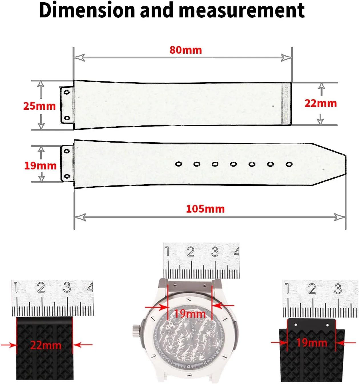 Rubber Watch Band Without Buckle Compatible for Hublot Big Bang 19mmx 25mmx 22mm Silicone Strap Replacement for men and women wirst watchband