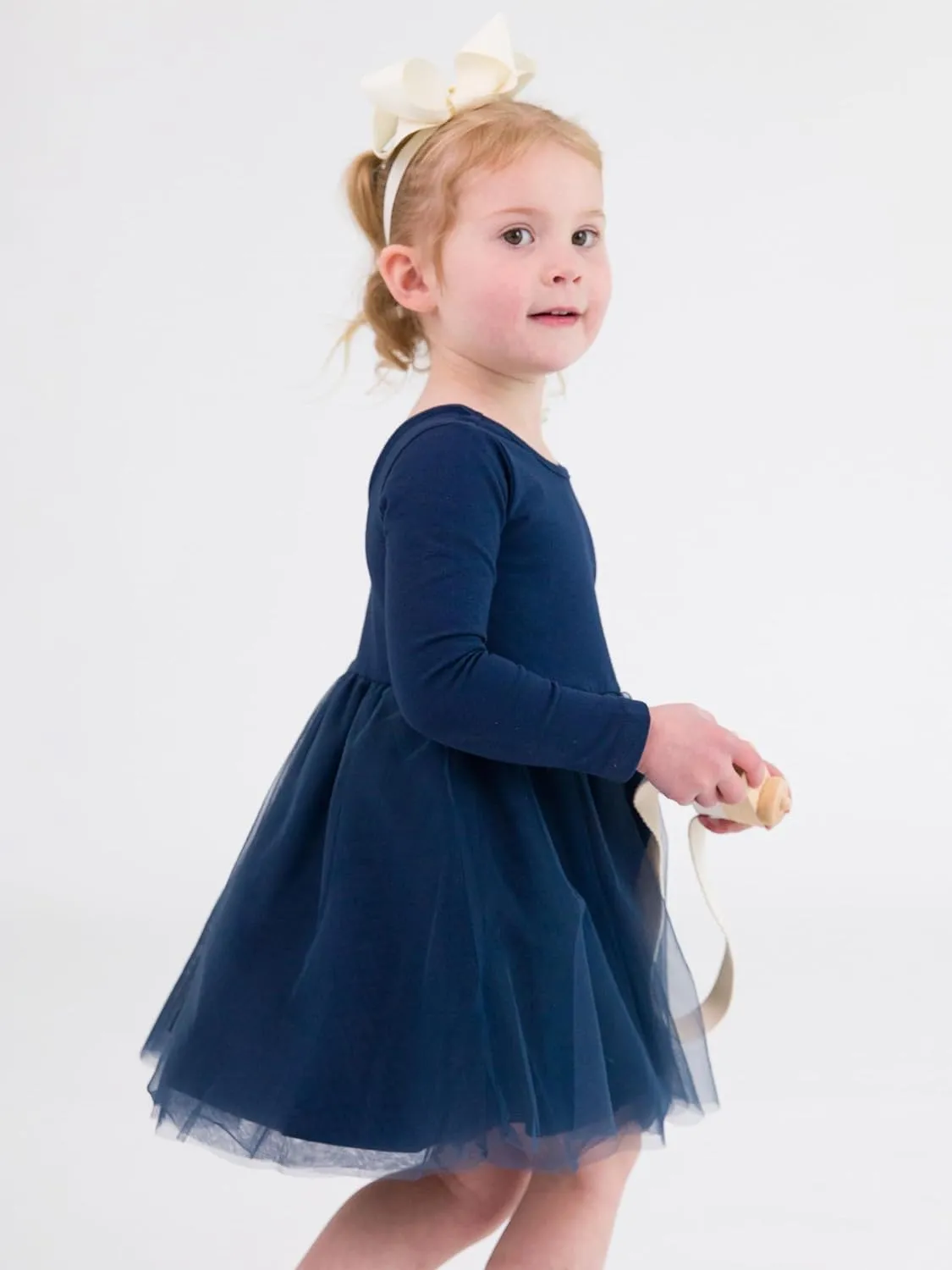 RuffleButts Baby/Toddler Girls Long Sleeve Tulle Twirl Dress