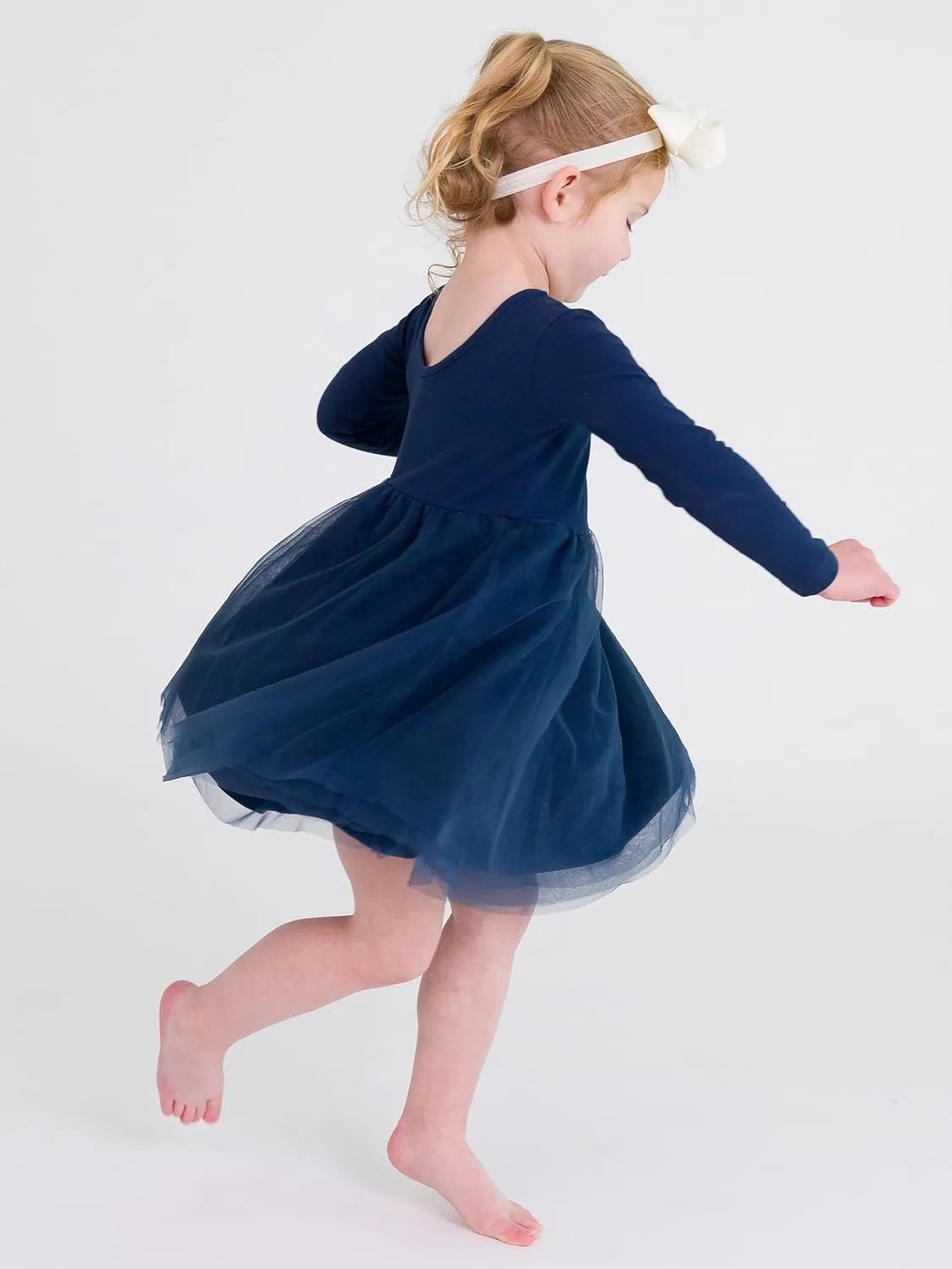 RuffleButts Baby/Toddler Girls Long Sleeve Tulle Twirl Dress