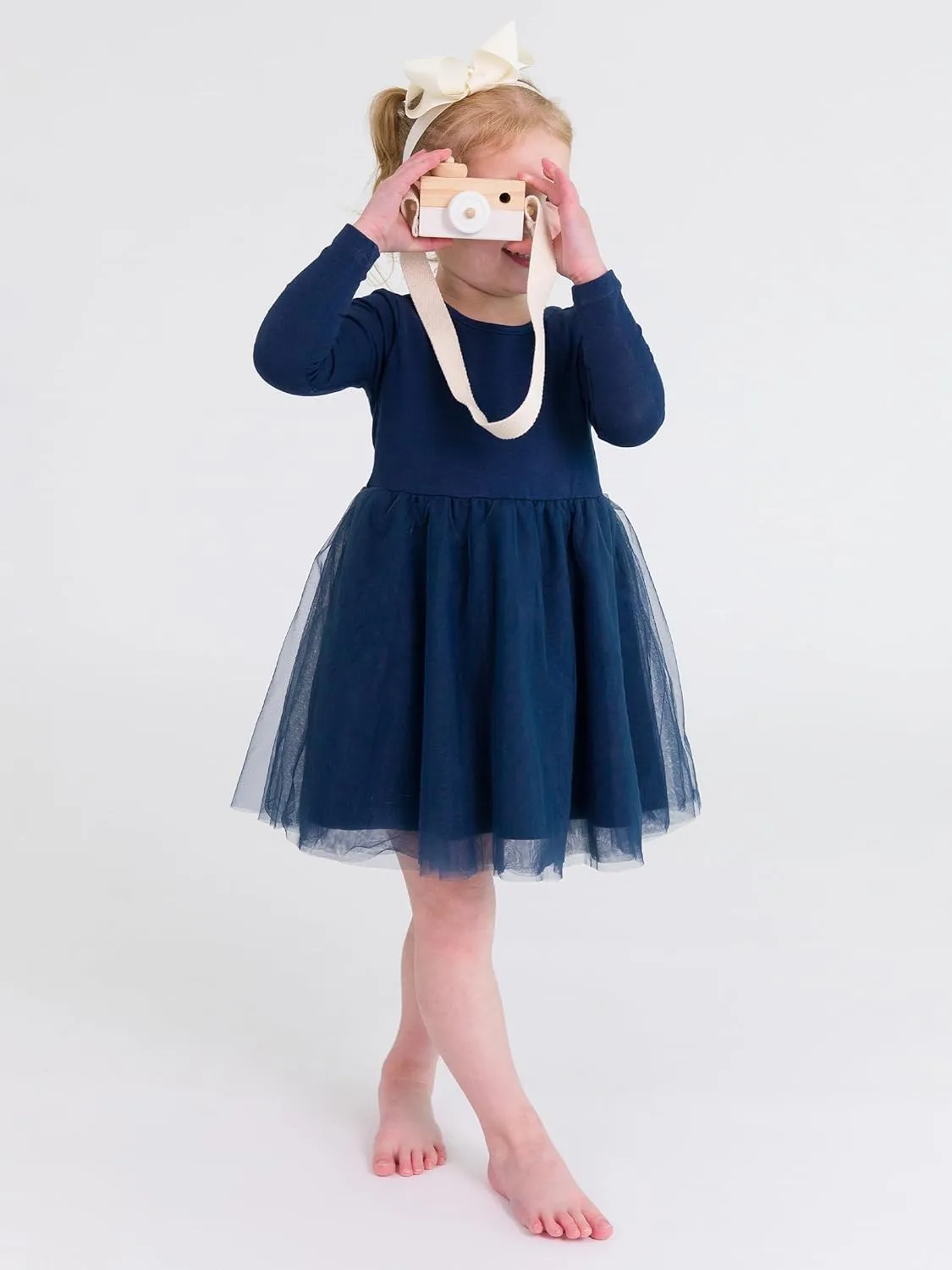 RuffleButts Baby/Toddler Girls Long Sleeve Tulle Twirl Dress