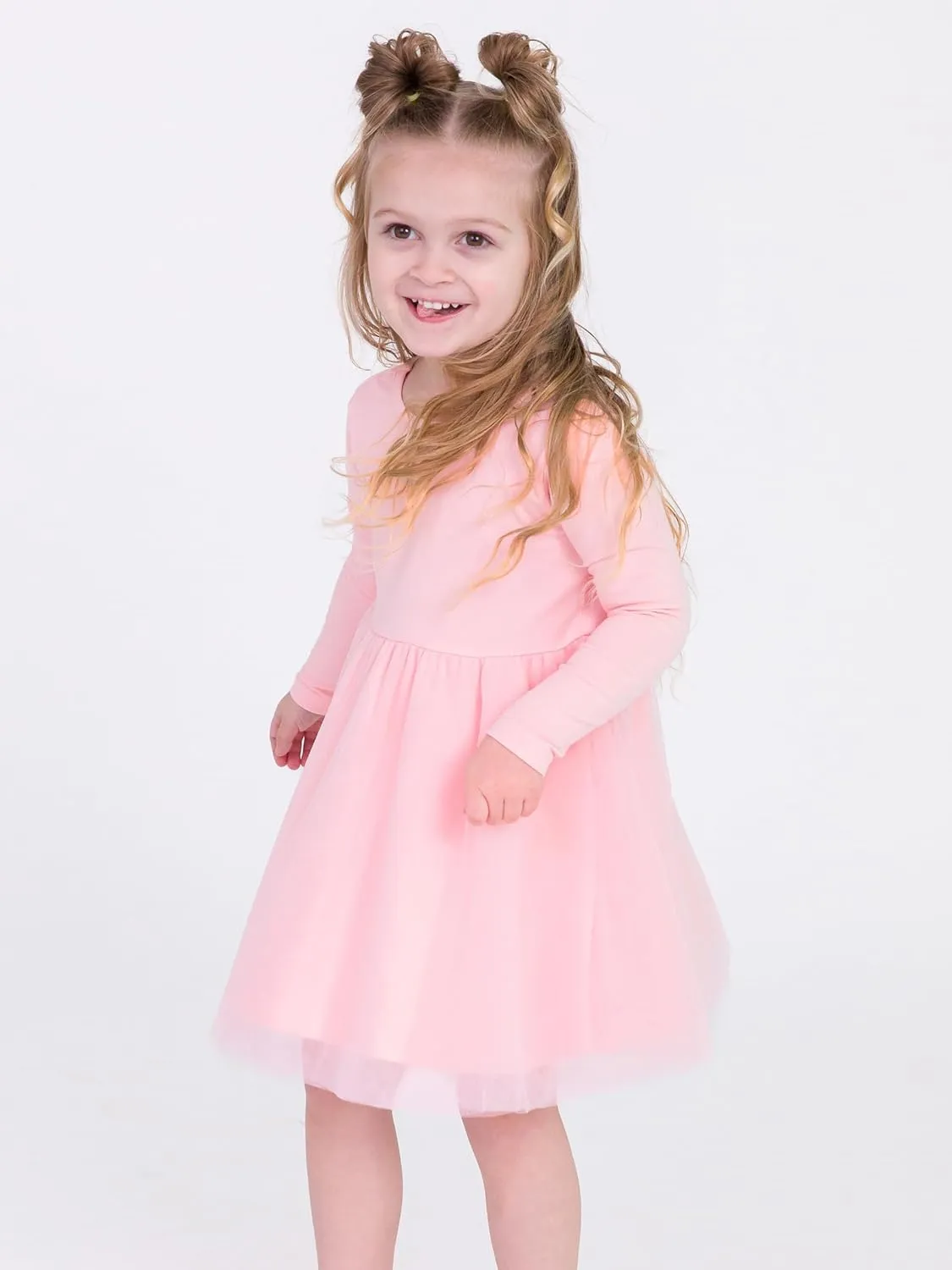 RuffleButts Baby/Toddler Girls Long Sleeve Tulle Twirl Dress