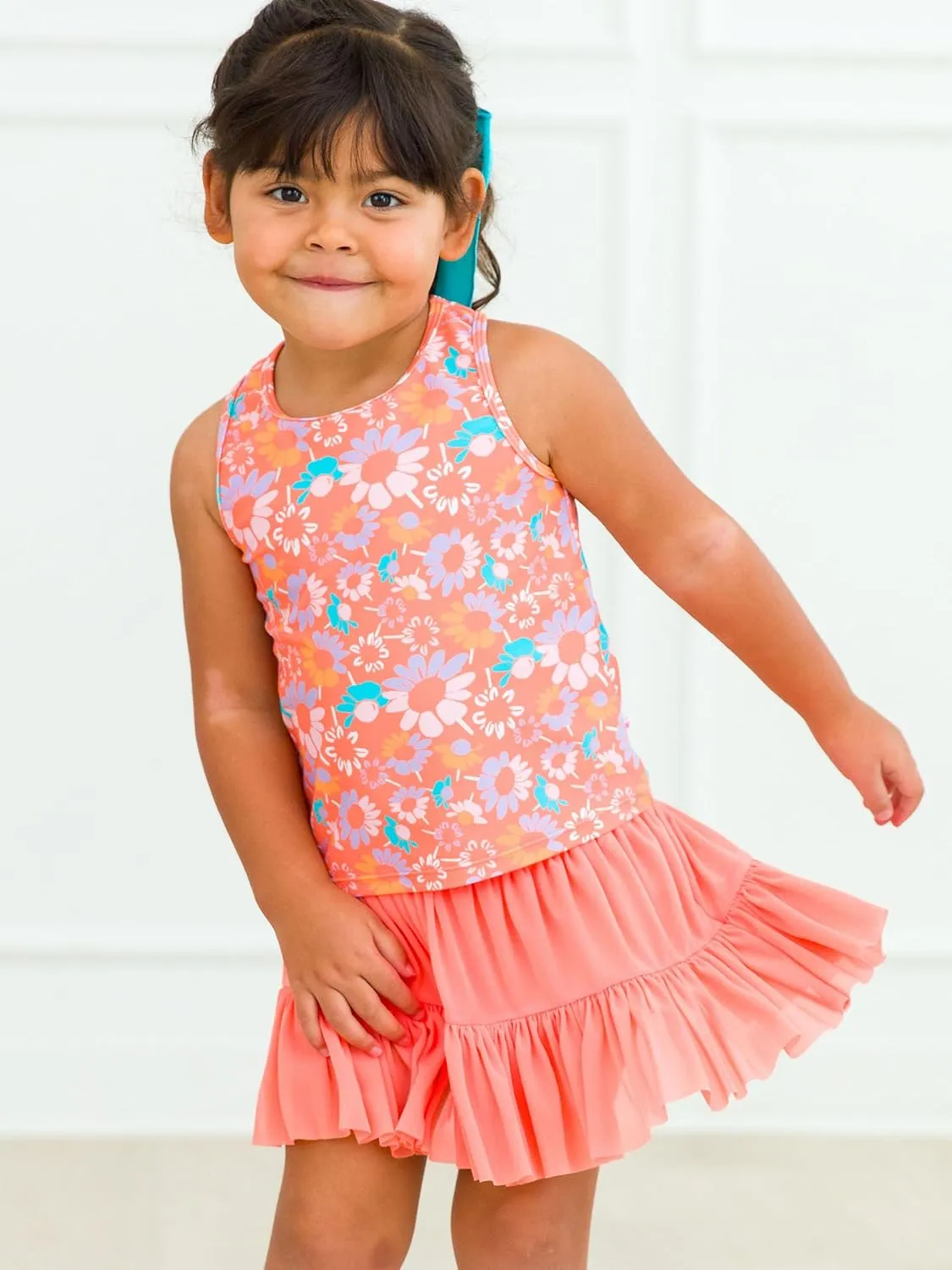 RuffleButts Girls Athletic Active Tulle Skort