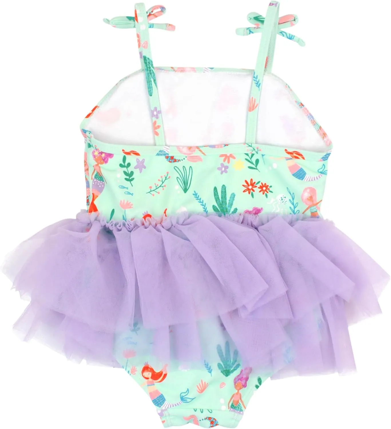 RuffleButts Girls UPF50  Sun Protection Peplum Smocked Bodice/Tulle Skirted One Piece Swimsuit