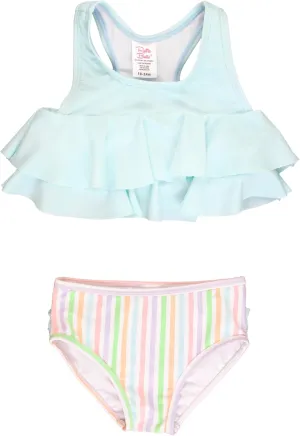 RuffleButts Pale Rainbow Stripe Flounce Bikini - 10