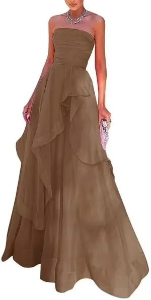Ruffles Tulle Prom Dress Strapless Formal Evening Party Dresses 2025 Long Ball Gown A-Line Corset Tube Prom Gowns