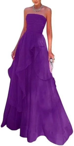 Ruffles Tulle Prom Dress Strapless Formal Evening Party Dresses 2025 Long Ball Gown A-Line Corset Tube Prom Gowns