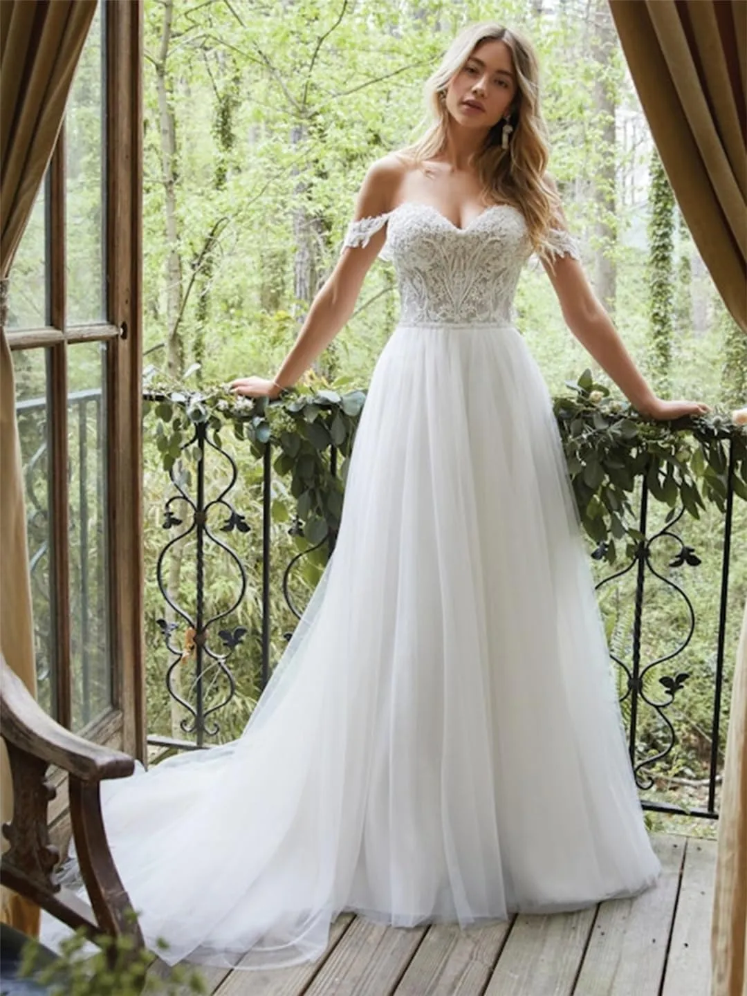 RYANTH Lace Appliques Tulle Wedding Dresses for Bride 2025 Simple Boho Beach Wedding Bridal Gown with Train