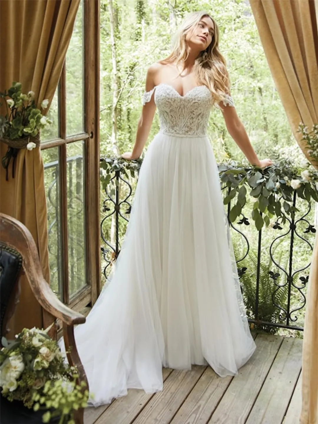 RYANTH Lace Appliques Tulle Wedding Dresses for Bride 2025 Simple Boho Beach Wedding Bridal Gown with Train
