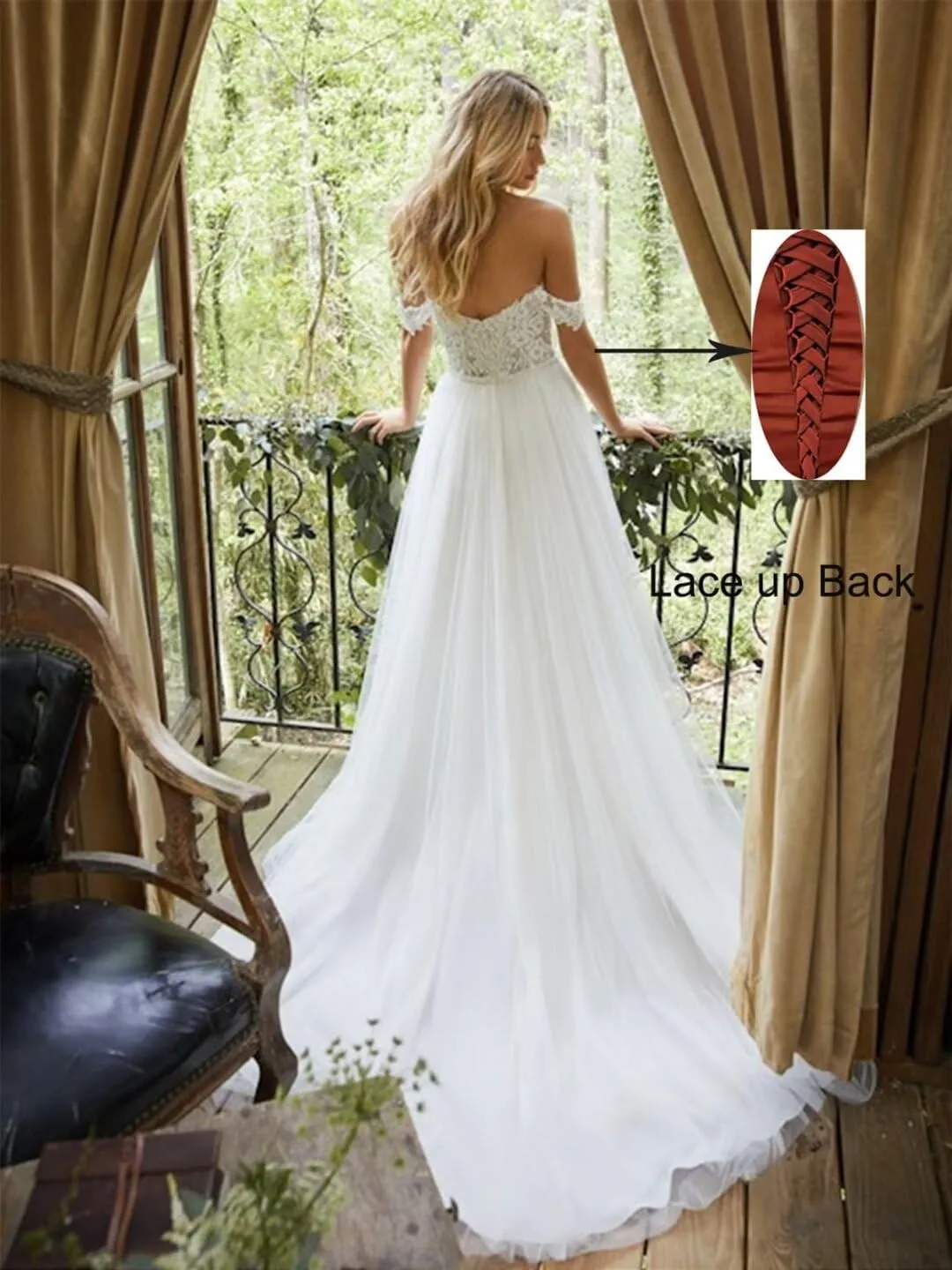 RYANTH Lace Appliques Tulle Wedding Dresses for Bride 2025 Simple Boho Beach Wedding Bridal Gown with Train
