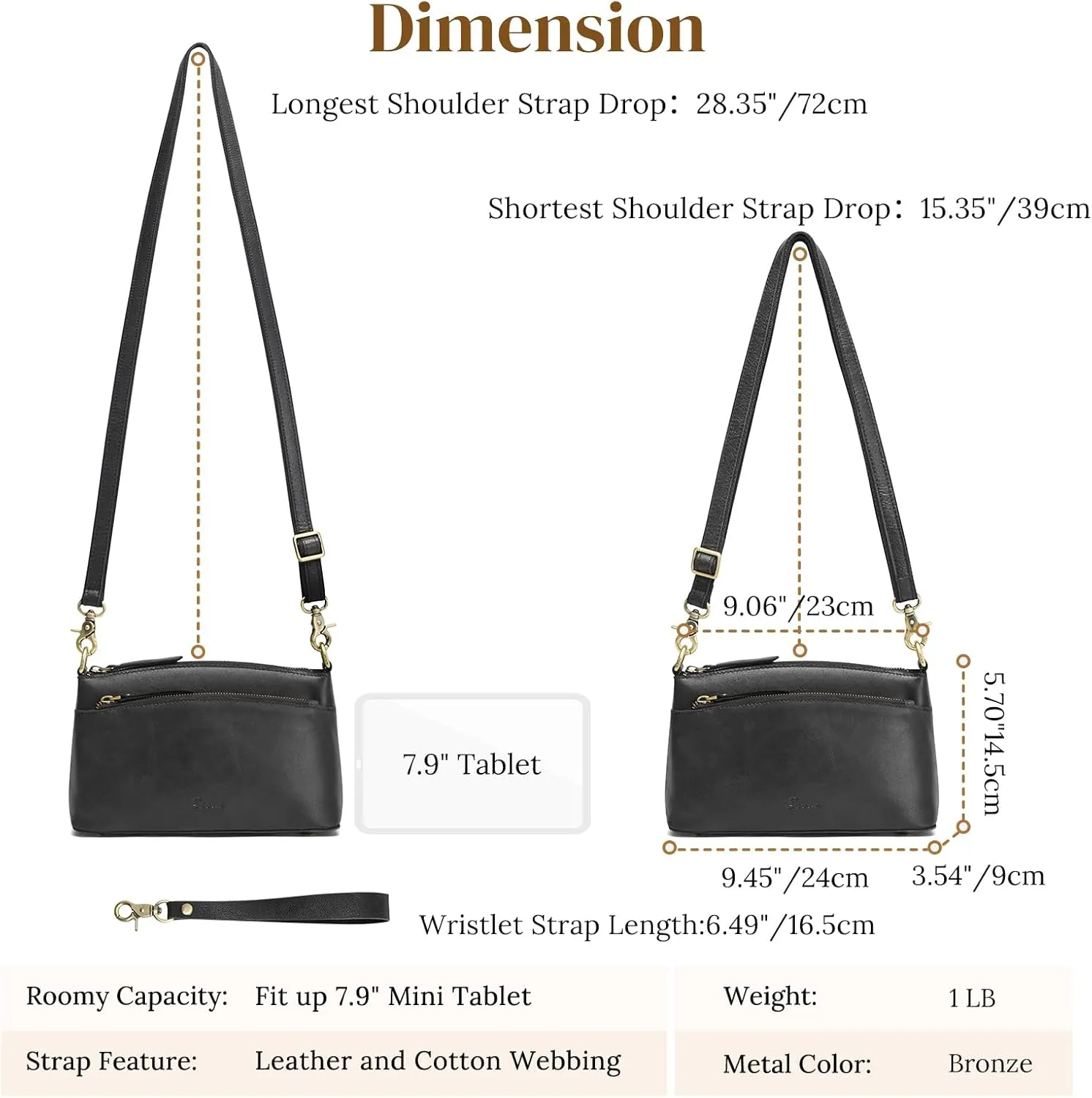 S-ZONE Small Genuine Leather Crossbody Bags for Women Purse and Handbag Wristlet