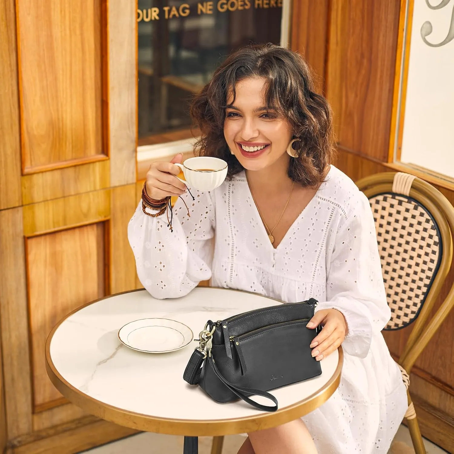 S-ZONE Small Genuine Leather Crossbody Bags for Women Purse and Handbag Wristlet
