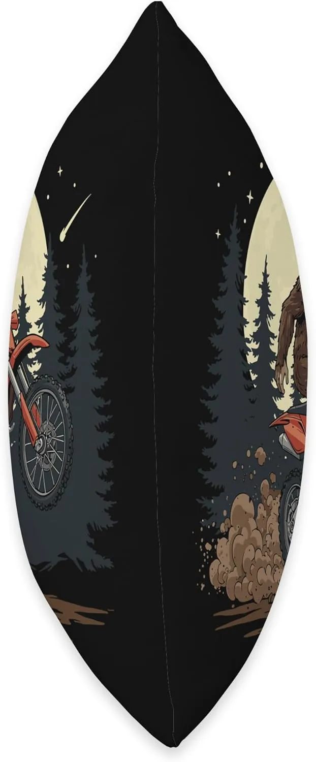 Sasquatch Dirt Bike Leap Under Forest Night Sky Off-Road Fun Throw Pillow