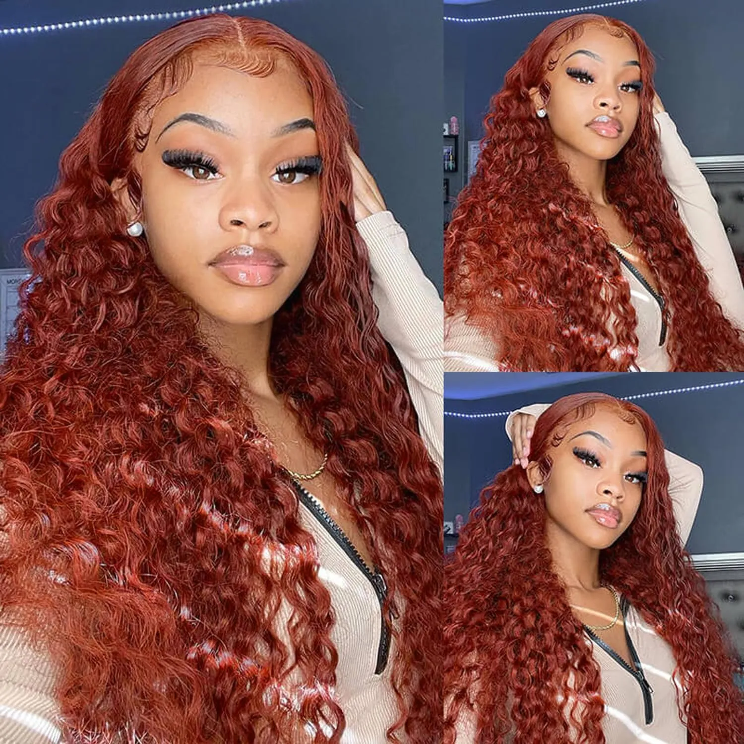 Sathen Reddish Brown Lace Front Wigs Human Hair Pre Plucked 13x6 Deep Wave Wig 200% Density Auburn Colored Reddish Brown 13x6 HD Full Lace Frontal Wig for Women 32 Inch