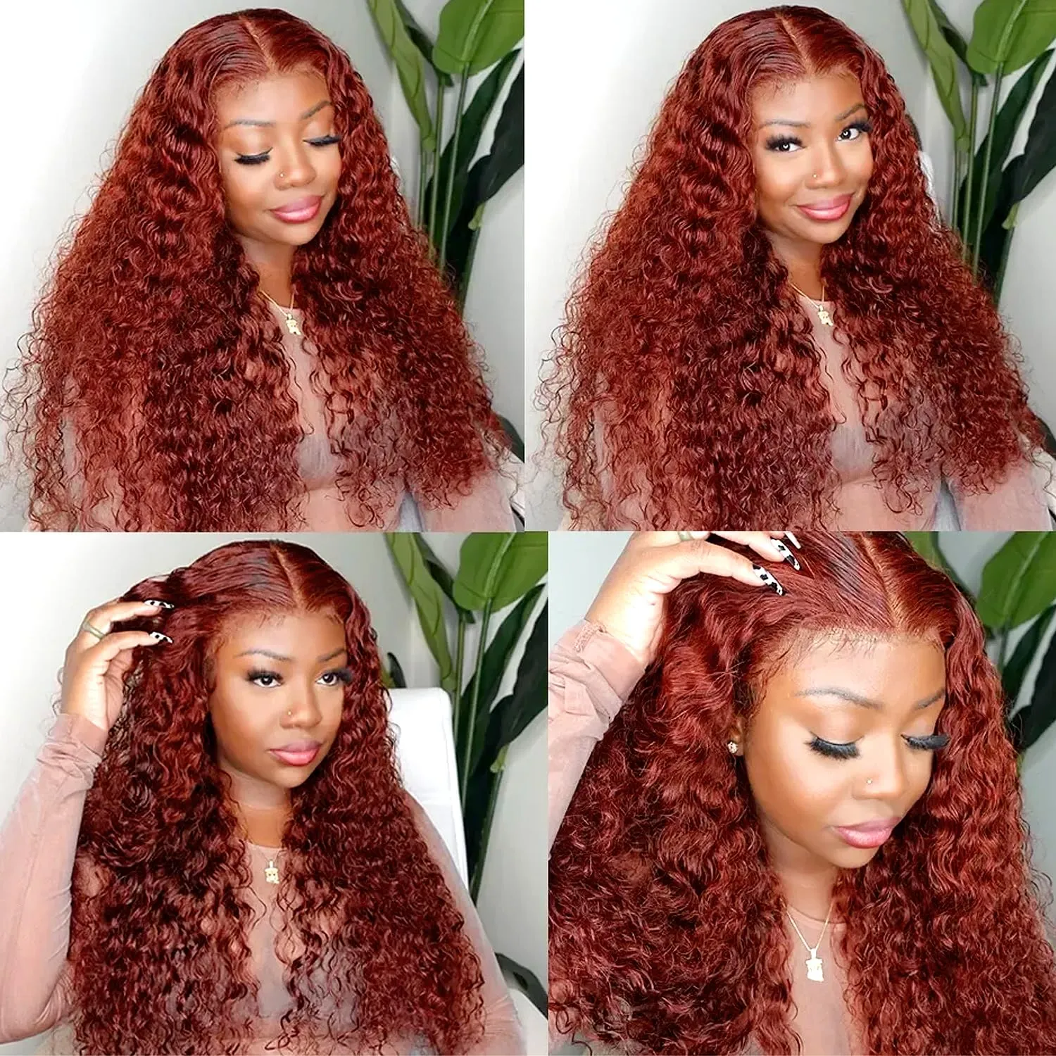 Sathen Reddish Brown Lace Front Wigs Human Hair Pre Plucked 13x6 Deep Wave Wig 200% Density Auburn Colored Reddish Brown 13x6 HD Full Lace Frontal Wig for Women 32 Inch