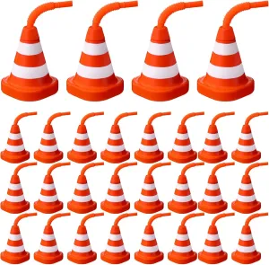 Sawysine 24 Pack Construction Cone Cups with Straws Bulk, Traffic Cones Party Favor 10 oz Plastic Reusable Kids Race Cups Set for Construction Traffic Theme Racing Car Birthday Party Supplies