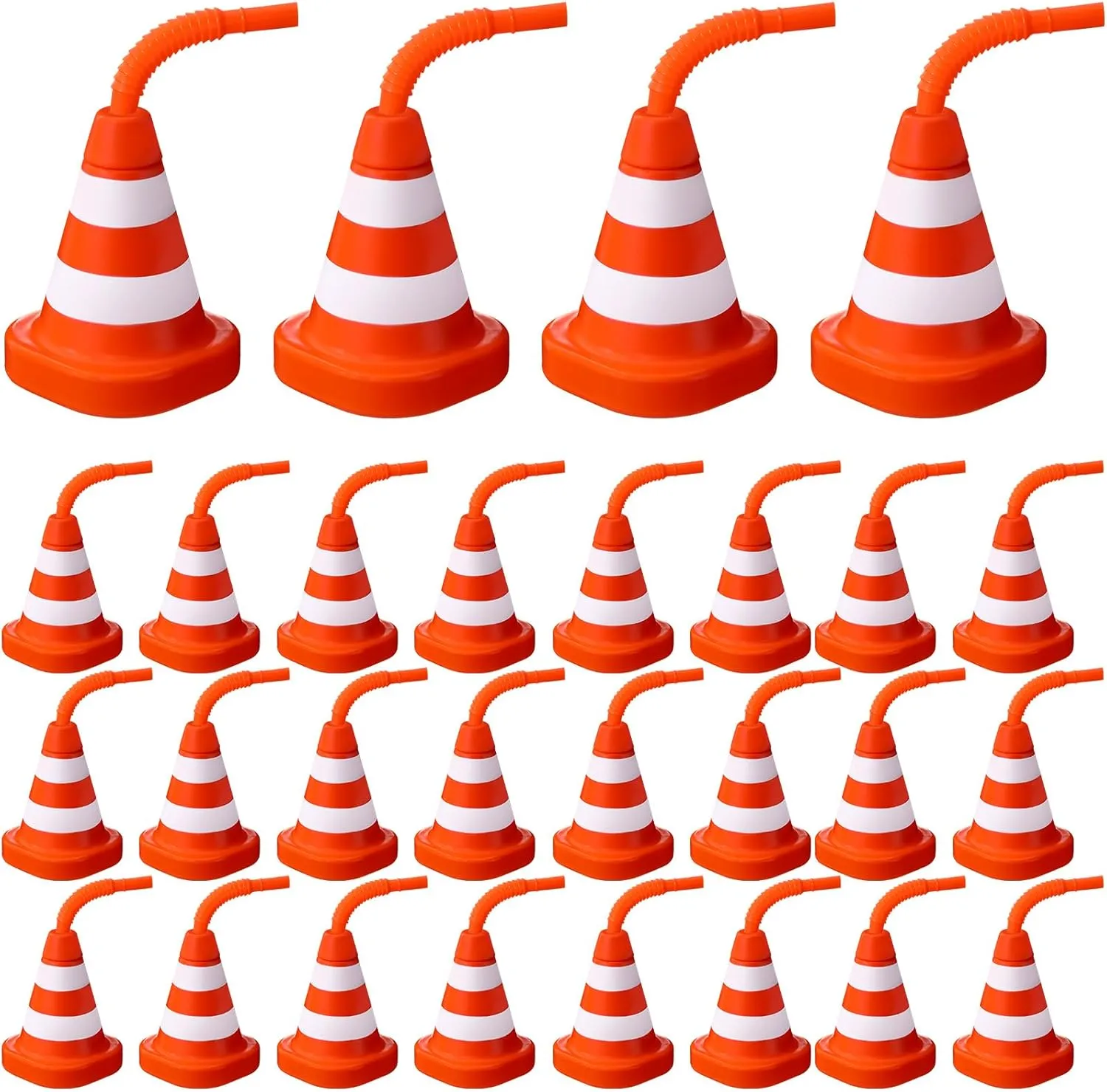 Sawysine 24 Pack Construction Cone Cups with Straws Bulk, Traffic Cones Party Favor 10 oz Plastic Reusable Kids Race Cups Set for Construction Traffic Theme Racing Car Birthday Party Supplies