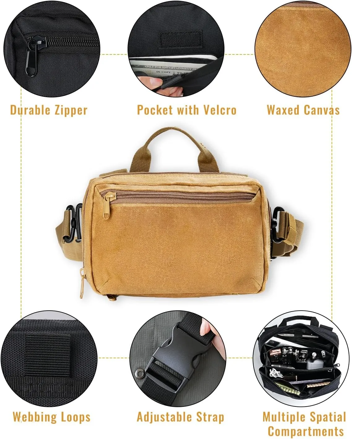 sayram SS1 EDC Sling Bag, Waxed Canvas EDC Sling Backpack, Men's Crossbody Pack Travel Hiking EDC Shoulder Backpack (Waxed canvas-Tan)