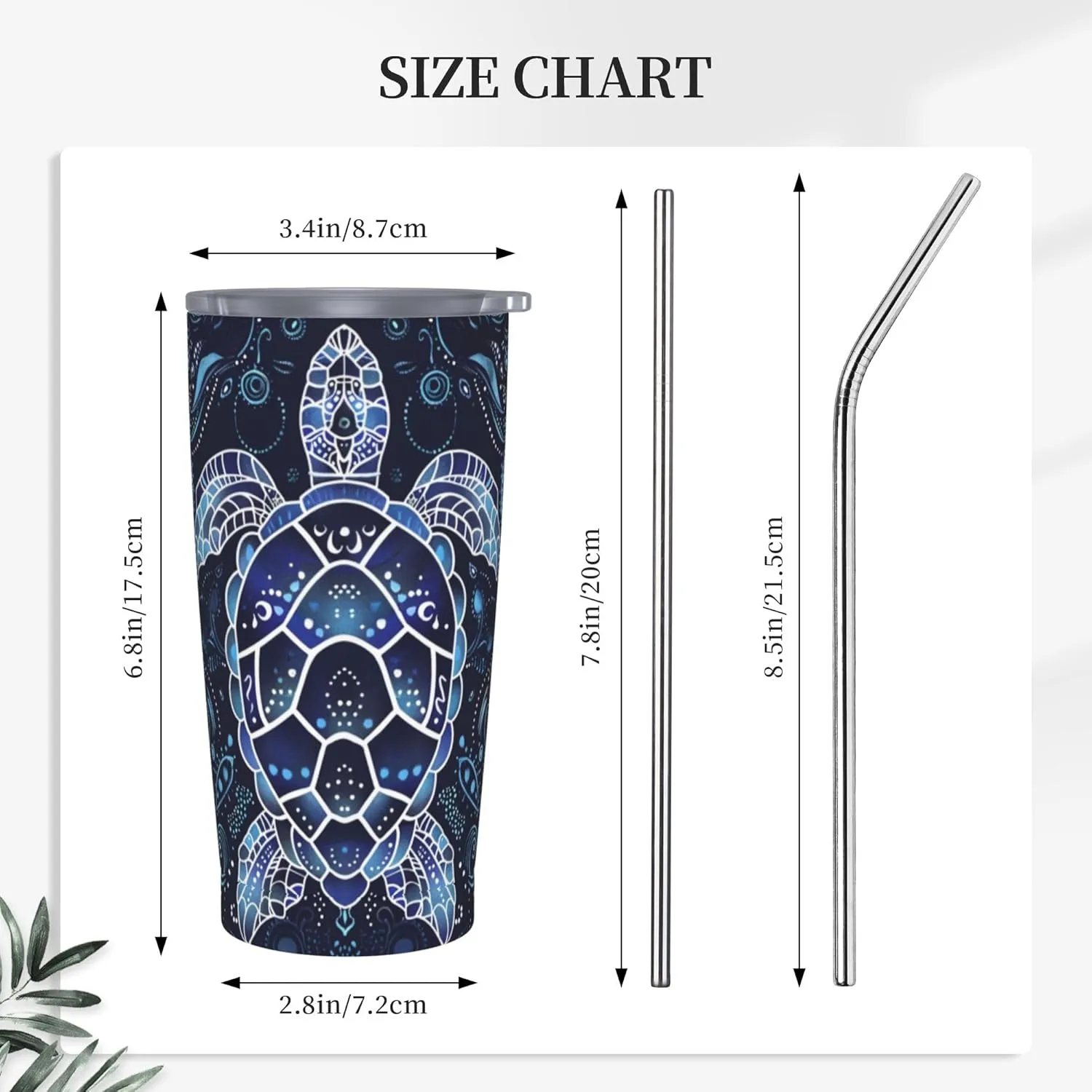 Sea Turtle Tumbler with Lid and Straw 20 OZ Stainless Steel Travel Coffee Mug Double Wall Insulated Cup Leakproof for Car Sports Cafe Office