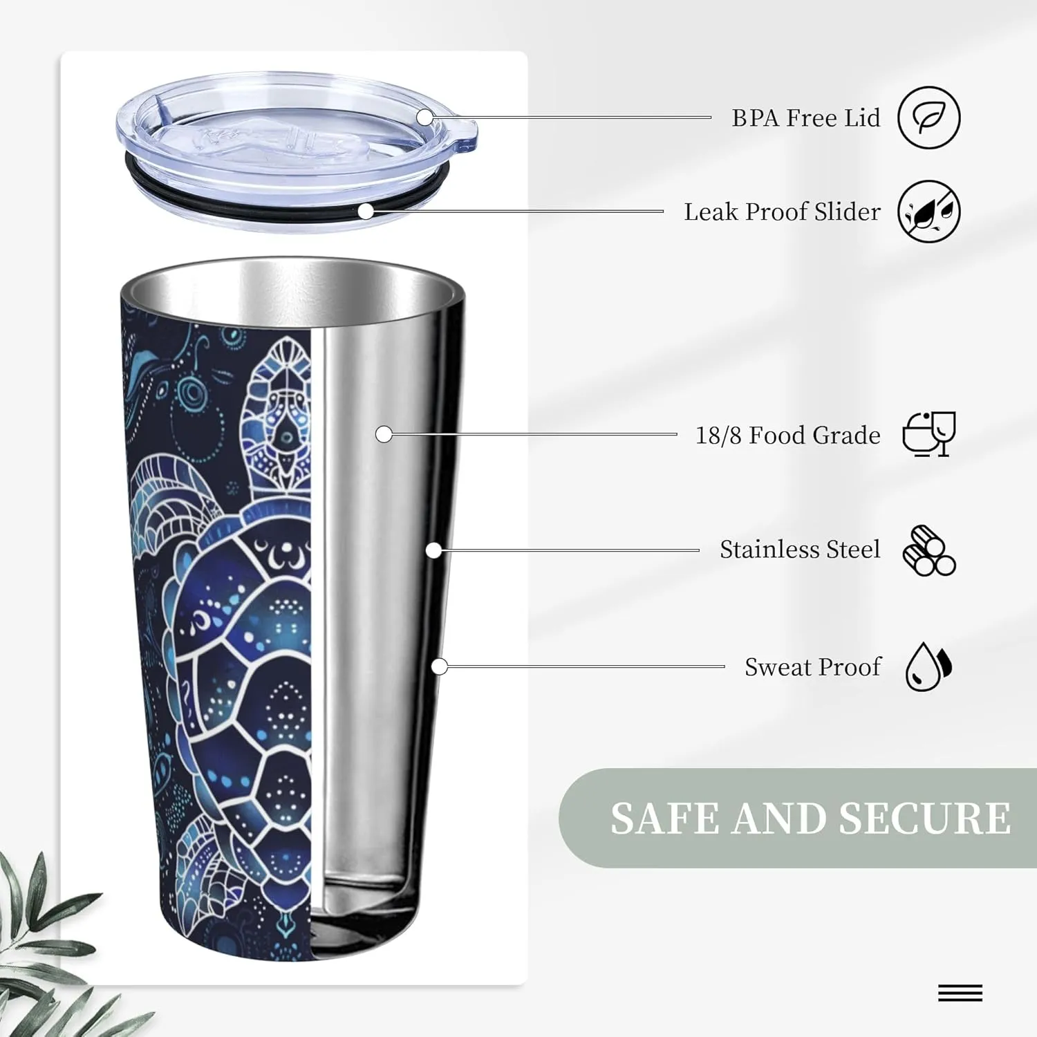 Sea Turtle Tumbler with Lid and Straw 20 OZ Stainless Steel Travel Coffee Mug Double Wall Insulated Cup Leakproof for Car Sports Cafe Office