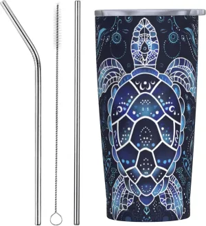 Sea Turtle Tumbler with Lid and Straw 20 OZ Stainless Steel Travel Coffee Mug Double Wall Insulated Cup Leakproof for Car Sports Cafe Office