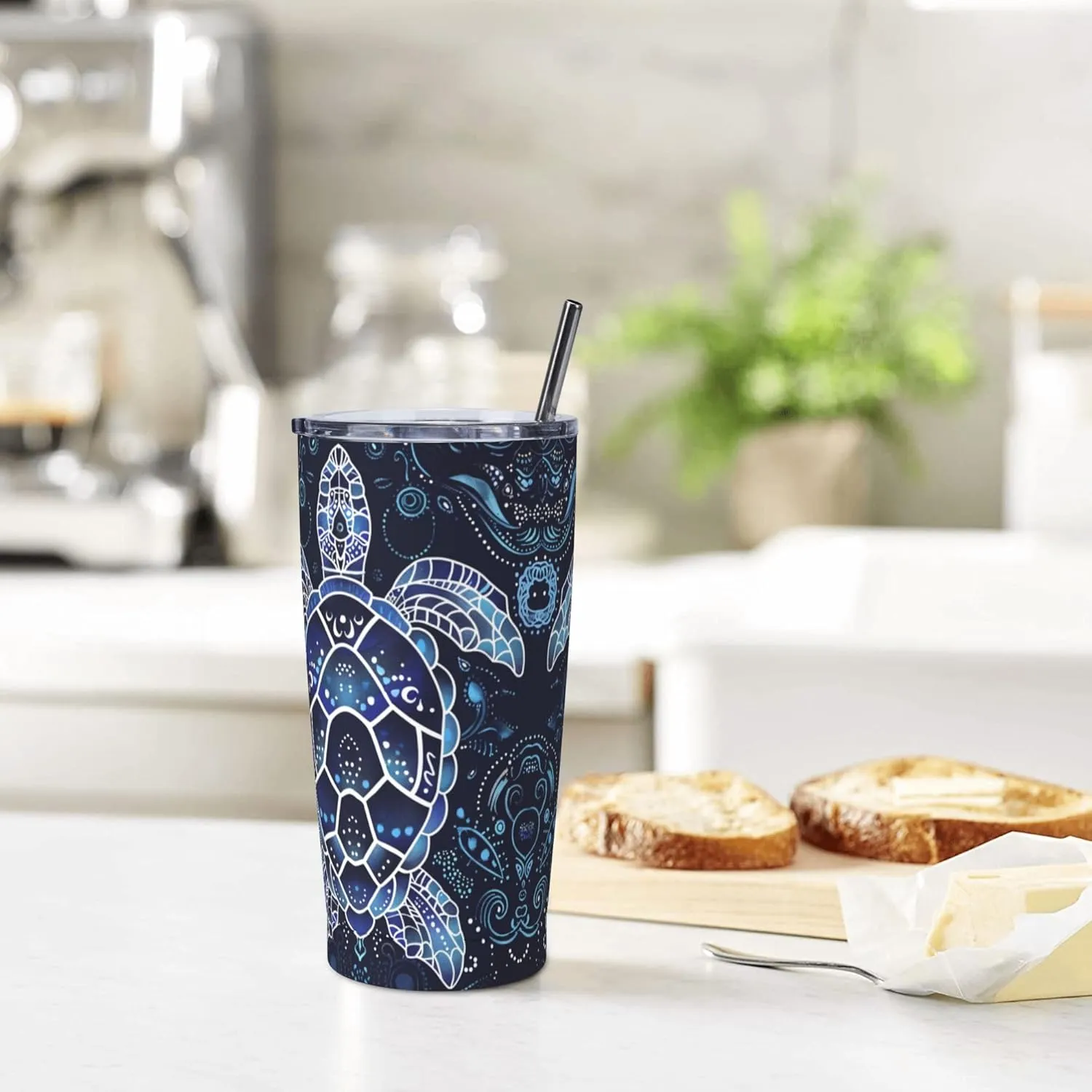 Sea Turtle Tumbler with Lid and Straw 20 OZ Stainless Steel Travel Coffee Mug Double Wall Insulated Cup Leakproof for Car Sports Cafe Office