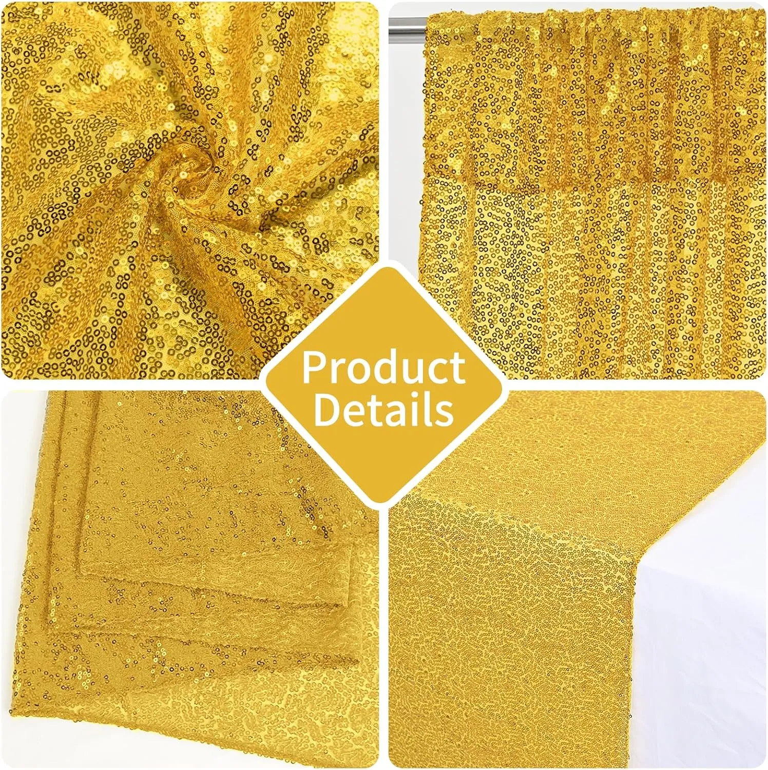Sequin Backdrop Curtain 4 Panels 2ft x 8ft Wedding Ceremony Background Backdrop Glitter Shimmer Fabric Backdrop Drapes for Photography Props Wedding Arch Bridal Shower Home Decoration (Gold)