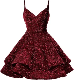 Sequin Homecoming Dresses for Teens Short Prom Dress 2025 Sparkly V Neck Formal Cocktail Party Dress
