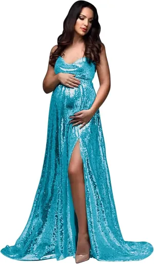 Sequin Maternity Dress for Photoshoot Sparkly Baby Shower Dresses Maxi Photo Shoot for Photography