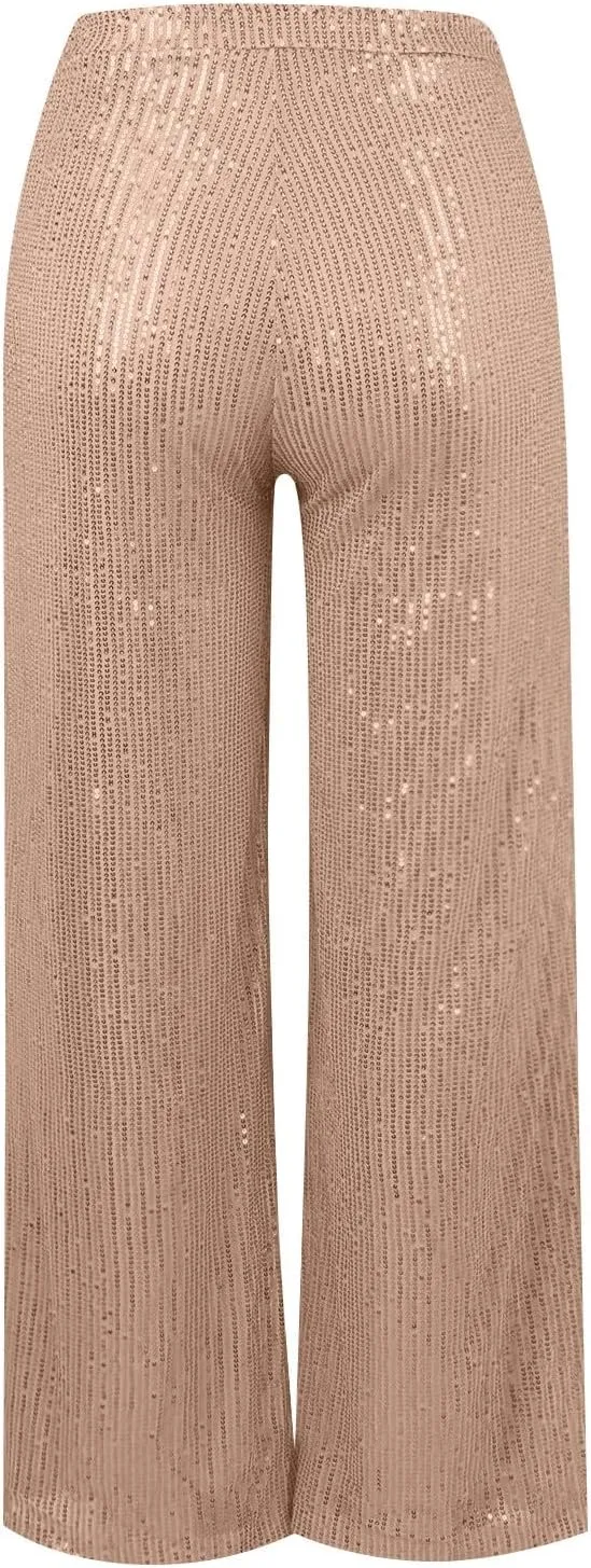 Sequin Pant for Women,2024 Spring Sparkly Glitter High Waist Wide Leg Palazzo Pant Party Club Trouser Bling Legging