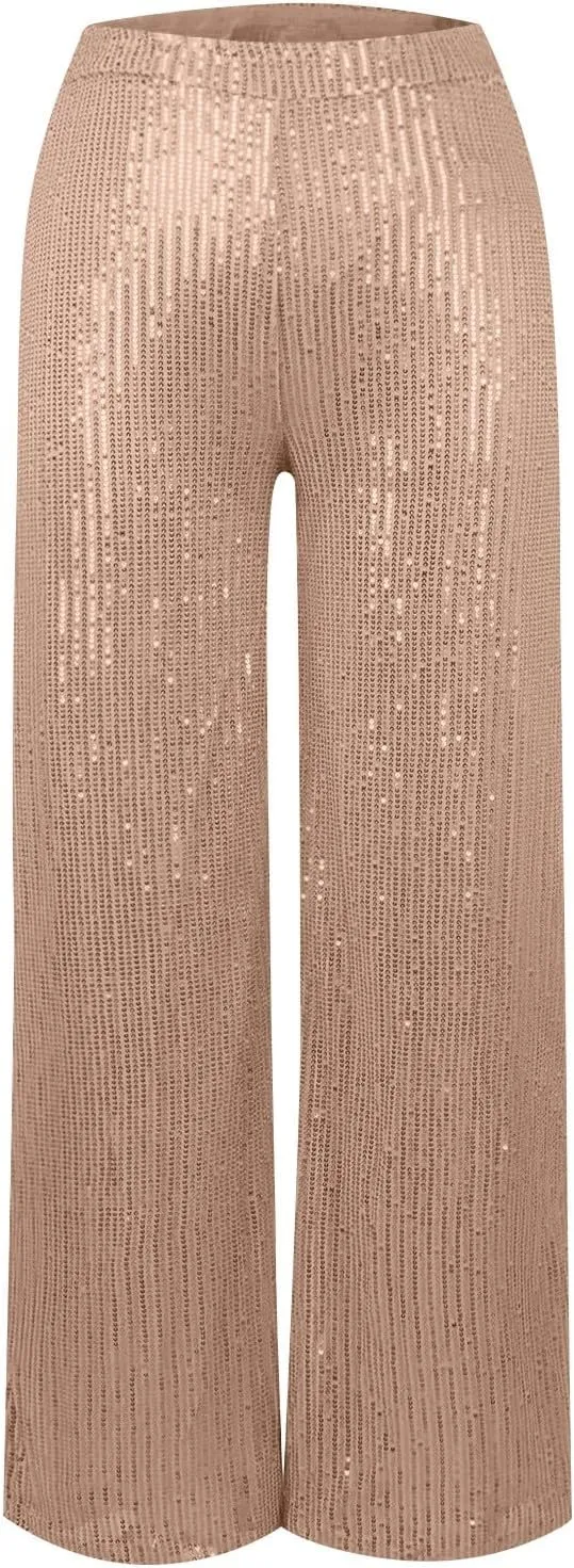 Sequin Pant for Women,2024 Spring Sparkly Glitter High Waist Wide Leg Palazzo Pant Party Club Trouser Bling Legging