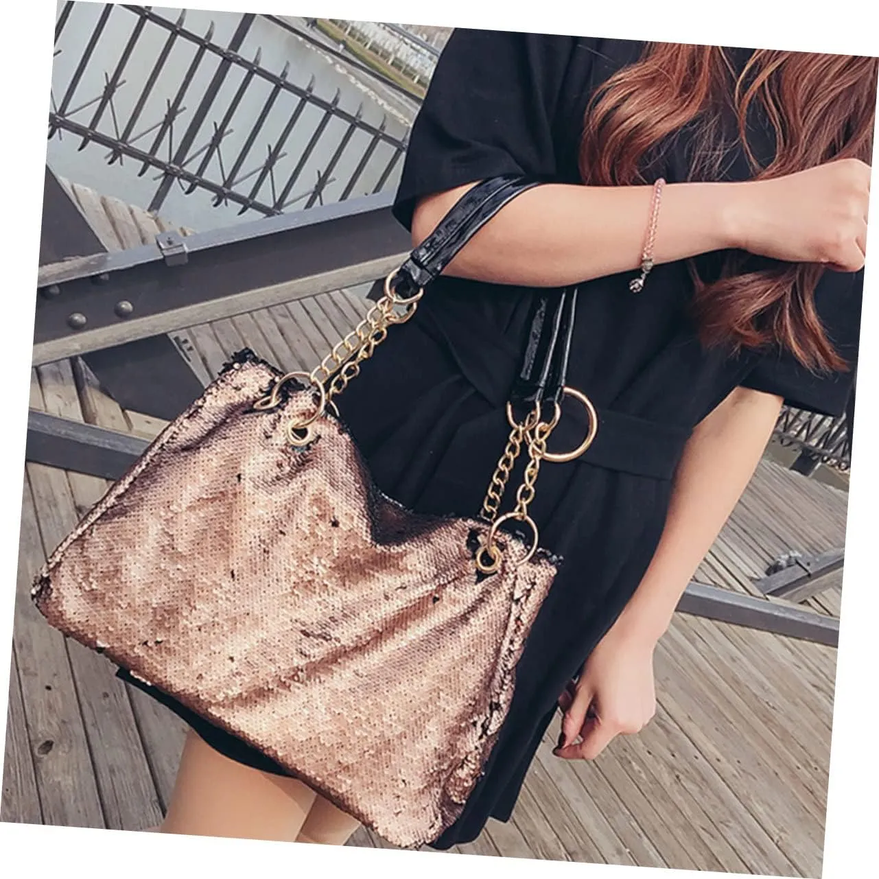 Sequin Purse Womens Tote Bags Black Tote Bags Crossbody Purses for Women Large Tote Bags for Women