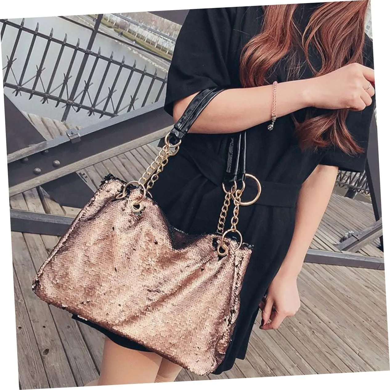 Sequin Purse Womens Tote Bags Black Tote Bags Crossbody Purses for Women Large Tote Bags for Women