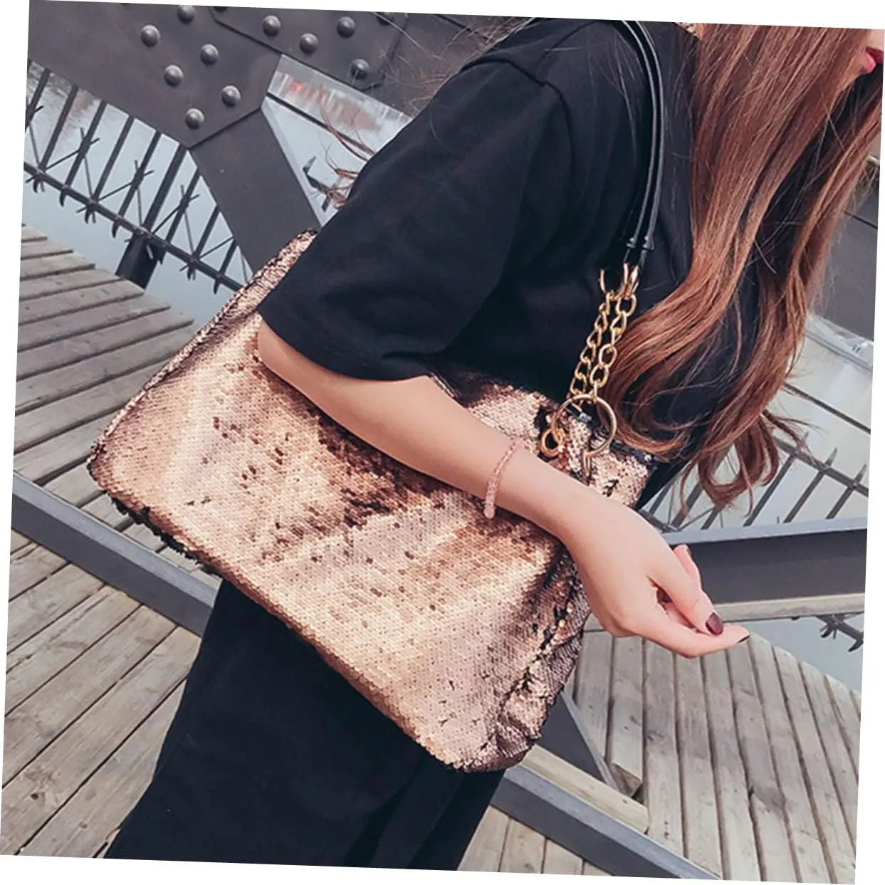 Sequin Purse Womens Tote Bags Black Tote Bags Crossbody Purses for Women Large Tote Bags for Women