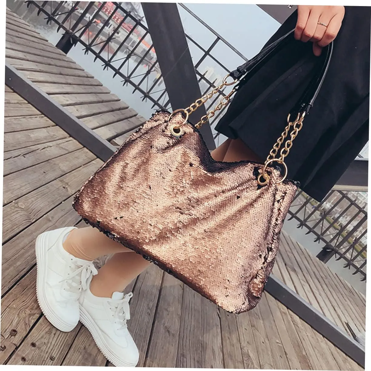 Sequin Purse Womens Tote Bags Black Tote Bags Crossbody Purses for Women Large Tote Bags for Women