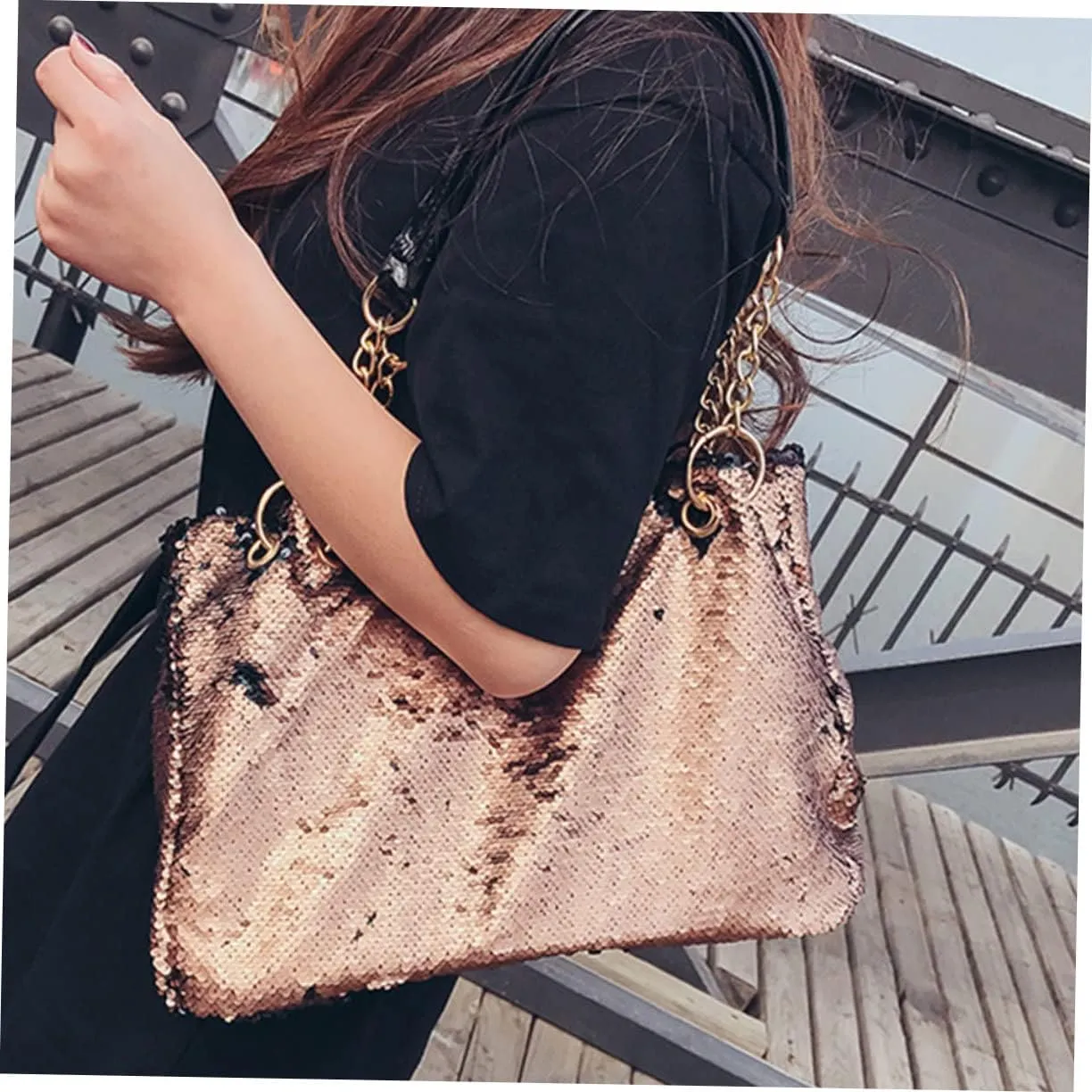 Sequin Purse Womens Tote Bags Black Tote Bags Crossbody Purses for Women Large Tote Bags for Women