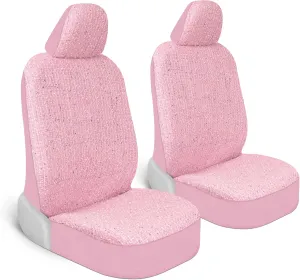 Sequin Tweed Bling Car Seat Covers, 2 Pack Pink Seat Covers for Cars with Multicolor Detail, Cute Automotive Interior Protectors for Trucks Van SUV, Car Accessories for Women