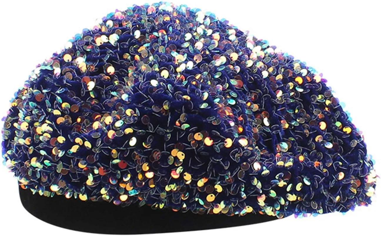 seven wolves Women's Fashion Fun Sparkle Sequins Shimmer Stretch Beret Beanie Hat