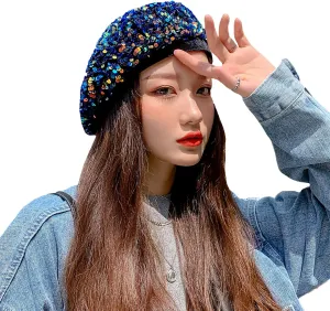 seven wolves Women's Fashion Fun Sparkle Sequins Shimmer Stretch Beret Beanie Hat