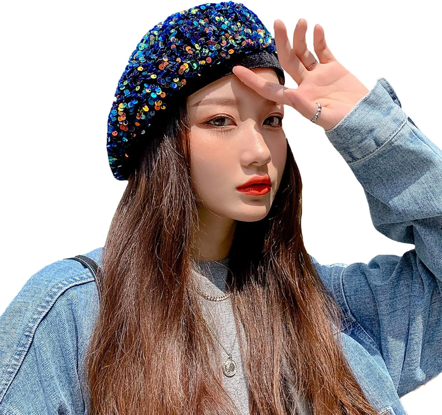 seven wolves Women's Fashion Fun Sparkle Sequins Shimmer Stretch Beret Beanie Hat