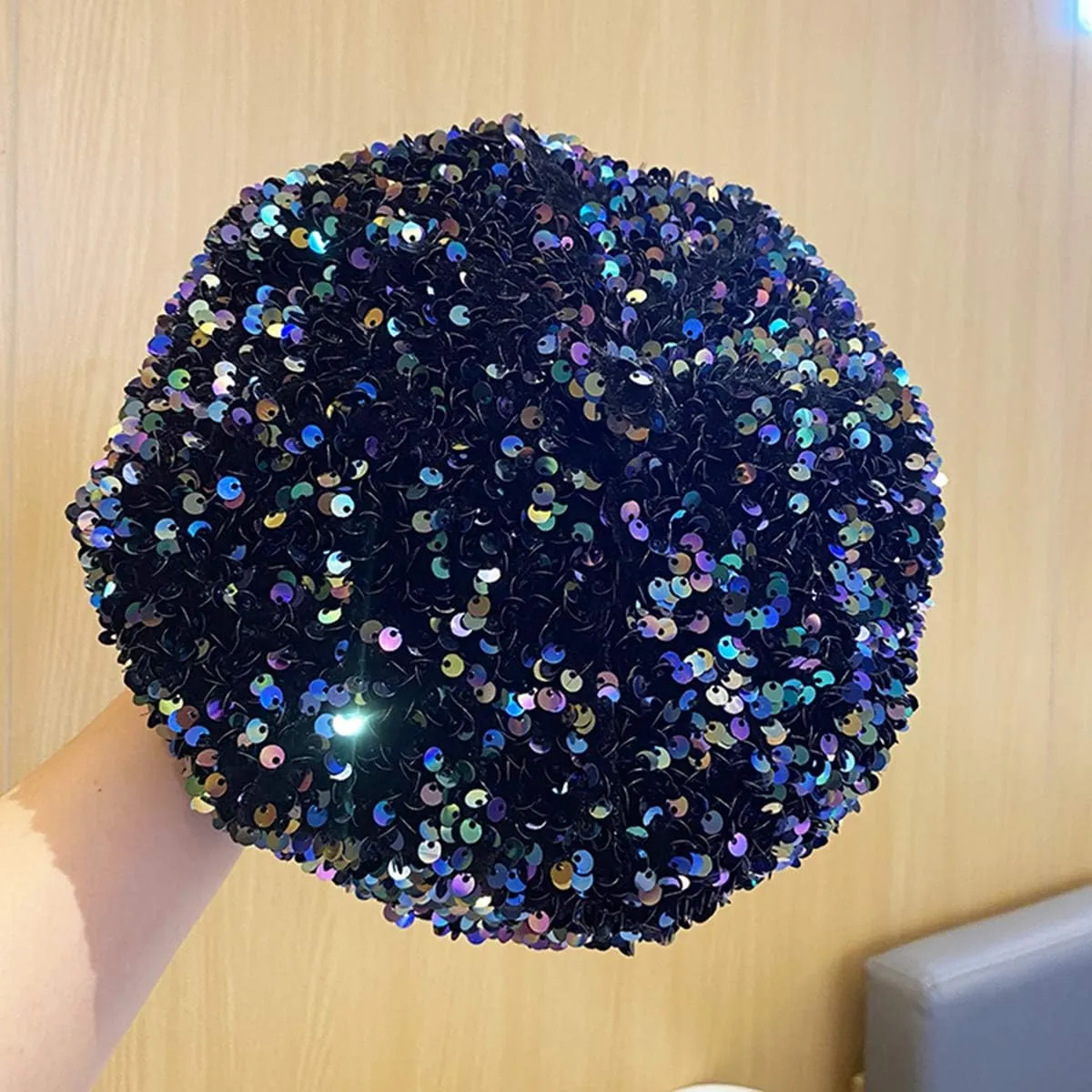 seven wolves Women's Fashion Fun Sparkle Sequins Shimmer Stretch Beret Beanie Hat