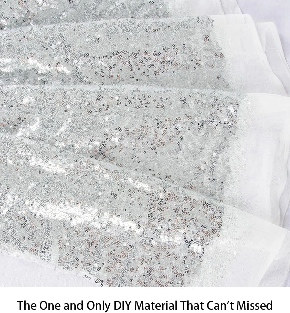 ShiDianYi 12 Feet 4 Yards Sequin Fabric, by The Yard, Sequin Fabric, Tablecloth, Linen, Sequin Tablecloth, Table Runner (Silver)