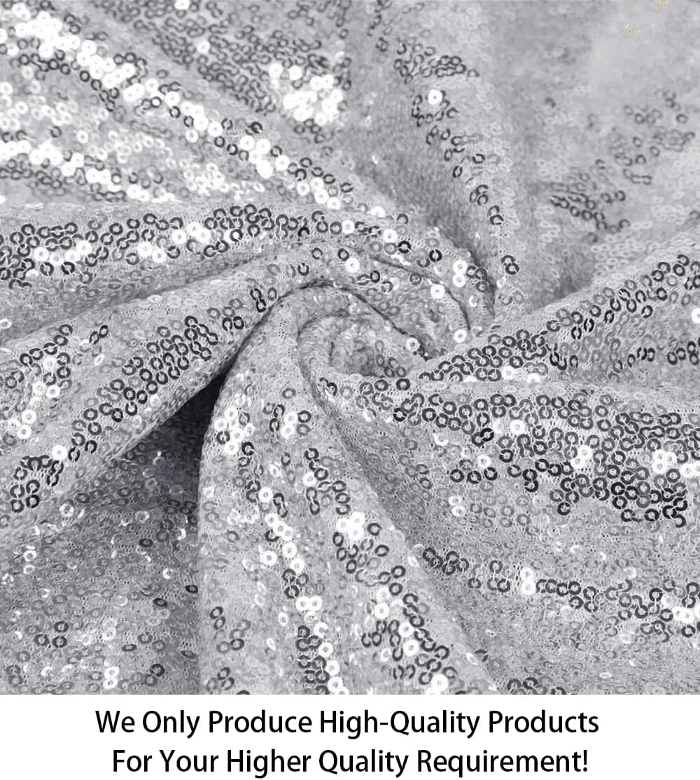 ShiDianYi 12 Feet 4 Yards Sequin Fabric, by The Yard, Sequin Fabric, Tablecloth, Linen, Sequin Tablecloth, Table Runner (Silver)