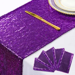 ShiDianYi Royal Purple Table Runners - 5 Packs, 12''x72'' Sequin Wedding & Party Table Runners