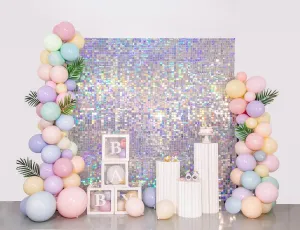 Shimmer Wall Backdrop Silver Iridescent Square Sequin Wall Panel Backdrop Decor for Wedding, Anniversary, Birthday, Party, 24 Panels